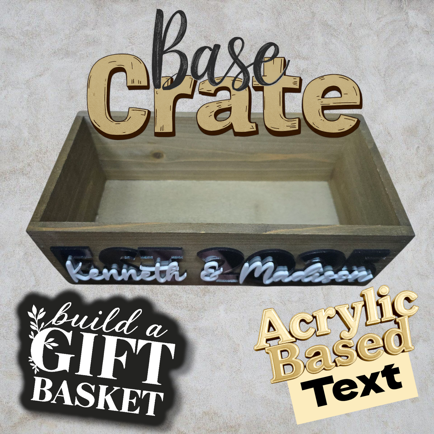 Base Crate with Black Mirror & White Acrylic Text