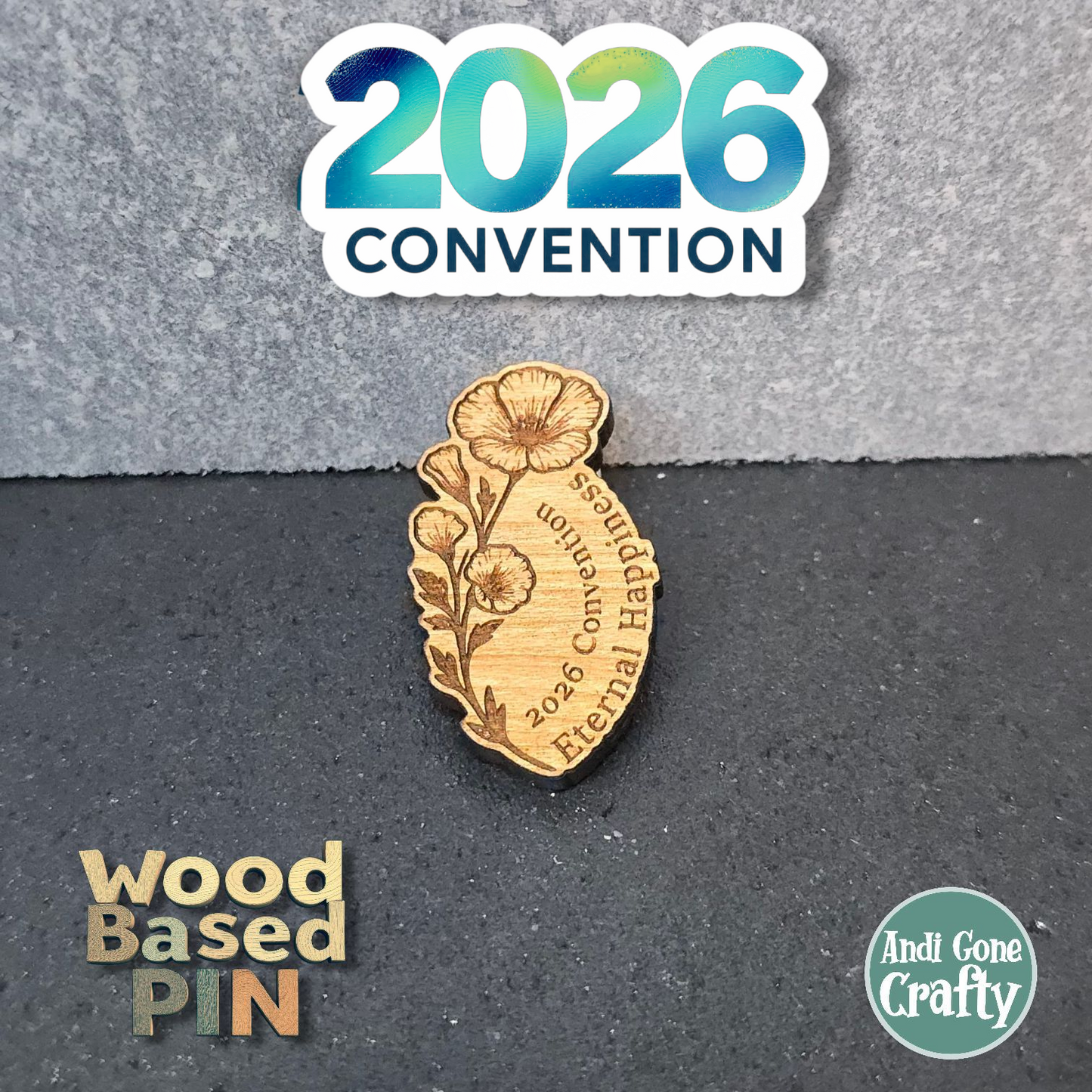 Poppy w/ Curved Text - Eternal Happiness - 2026 Convention - JW Pin - Cherry pin