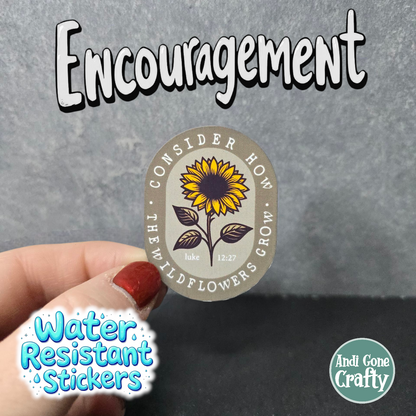 Consider the Wildflower - Encouragement - Variety Bulk Pack of 18 Stickers - Apx 2in - Water Resistant Stickers