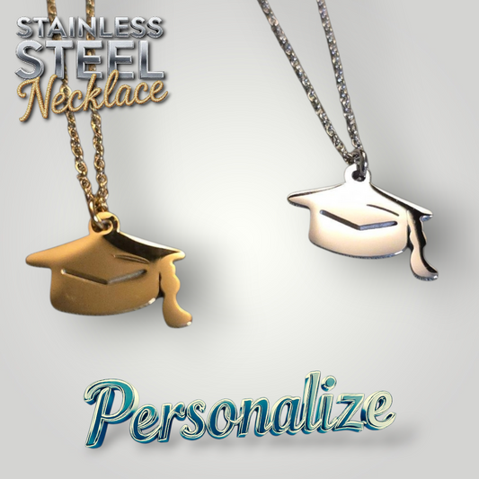 Grad Cap Necklace - Ready to be Engraved - Premium Stainless Steel Piece #700036