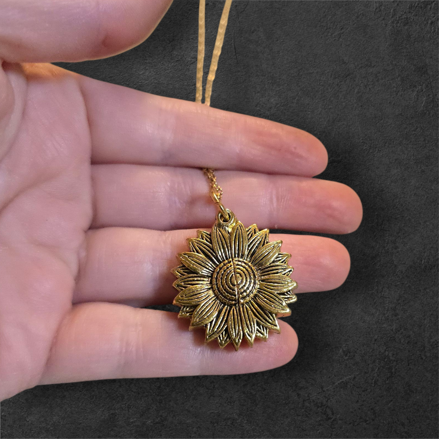 Sunflower Reveal Necklace - Ready to be Engraved - Premium Stainless Steel Piece #700031
