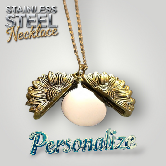 Sunflower Reveal Necklace - Ready to be Engraved - Premium Stainless Steel Piece #700031