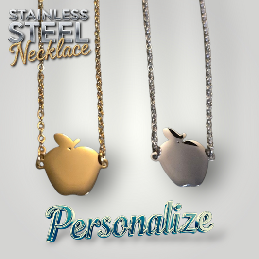 Teacher / School Apple Necklace - Ready to be Engraved - Premium Stainless Steel Piece #700034