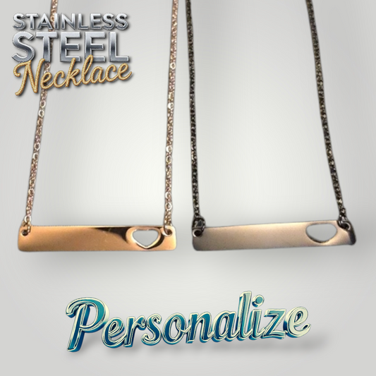 Heart Horizontal Bar Necklace - Ready to be Engraved - Premium Stainless Steel Piece #700022
