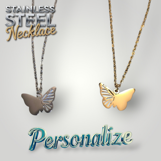 Butterfly Necklace - Ready to be Engraved - Premium Stainless Steel Piece #700027