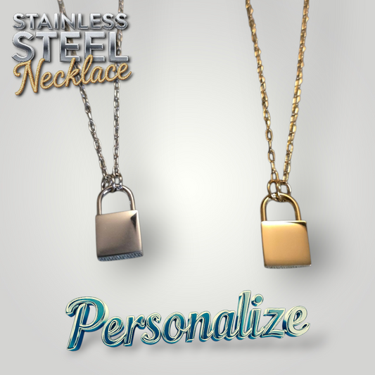 "Petite" Locks  Necklace - Ready to be Engraved - Premium Stainless Steel Piece #700028