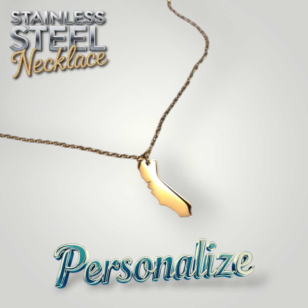 Gold California Necklace - Ready to be Engraved - Premium Stainless Steel Piece #700015