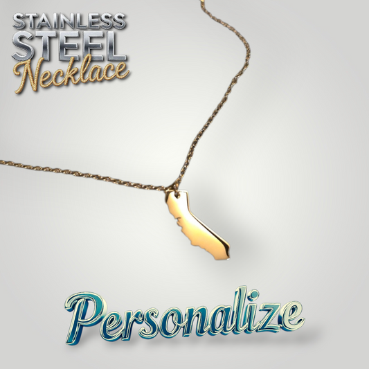 Gold California Necklace - Ready to be Engraved - Premium Stainless Steel Piece #700015