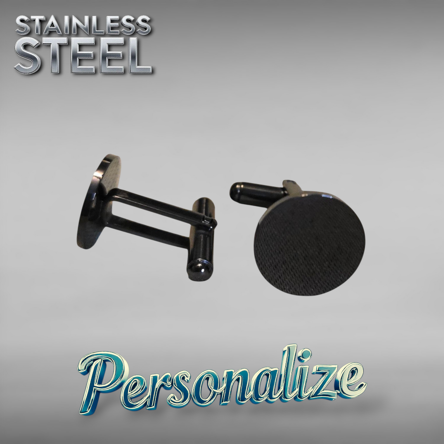 Black Cufflink - 2 Pair - Ready to be Engraved - Premium Stainless Steel Piece #700010