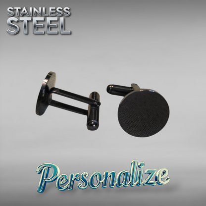 Black Cufflink - 2 Pair - Ready to be Engraved - Premium Stainless Steel Piece #700010