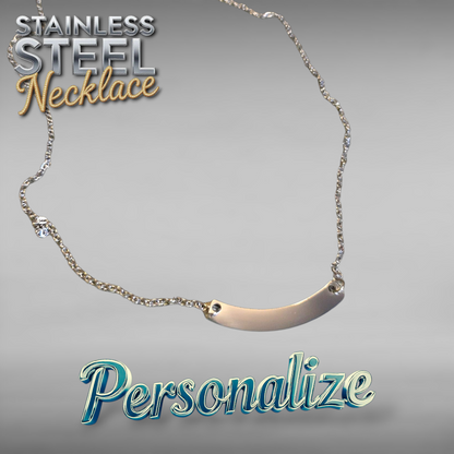 Silver - Curved Bar Necklace - Ready to be Engraved - Premium Stainless Steel Piece #700007