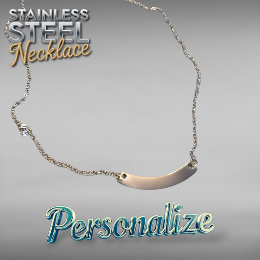 Silver - Curved Bar Necklace - Ready to be Engraved - Premium Stainless Steel Piece #700007