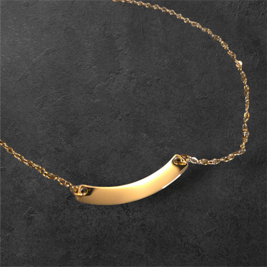 Gold Curved Horizontal Bar Necklace - Ready to be Engraved - Premium Stainless Steel Piece #700001