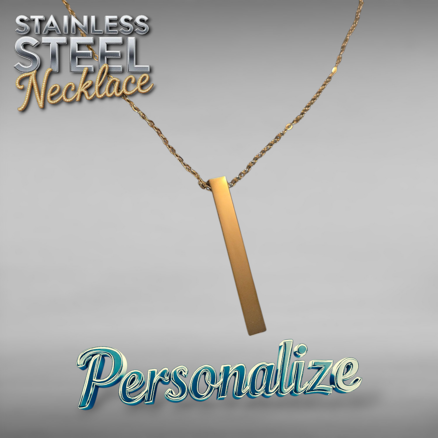 4 Sided Bar Pendant Necklace - Ready to be Engraved - Premium Stainless Steel Piece #700005