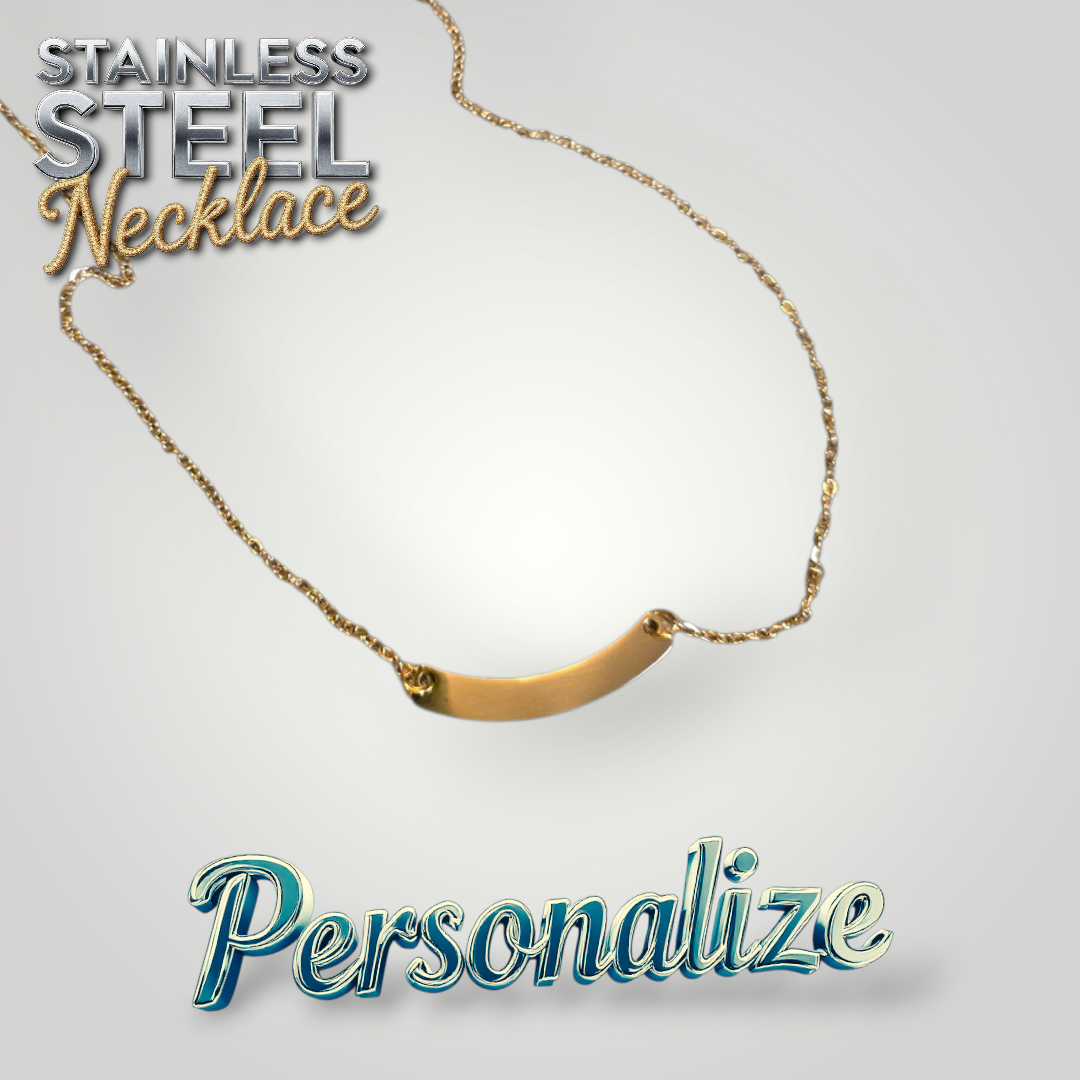 Gold Curved Horizontal Bar Necklace - Ready to be Engraved - Premium Stainless Steel Piece #700001