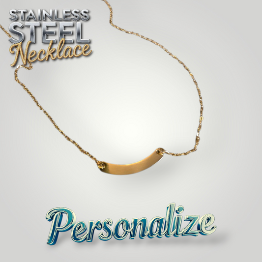 Gold Curved Horizontal Bar Necklace - Ready to be Engraved - Premium Stainless Steel Piece #700001
