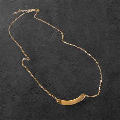 Gold Curved Horizontal Bar Necklace - Ready to be Engraved - Premium Stainless Steel Piece #700001