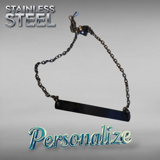 Black Horizontal Bar Bracelet - Ready to be Engraved - Premium Stainless Steel Piece #700025