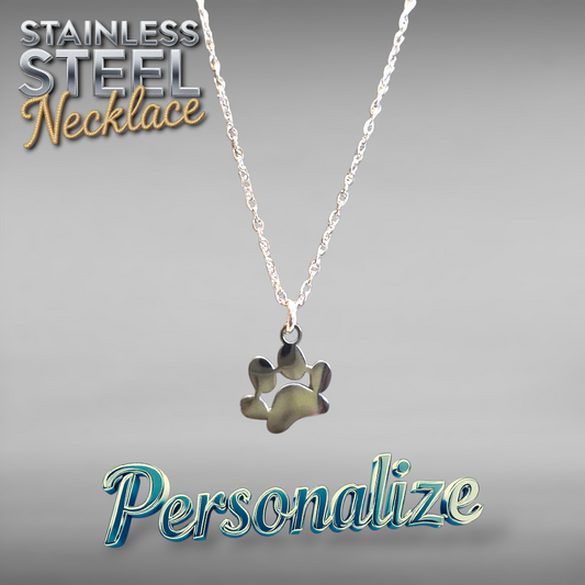 "Petite" Paw Necklace - Ready to be Engraved - Premium Stainless Steel Piece #700002
