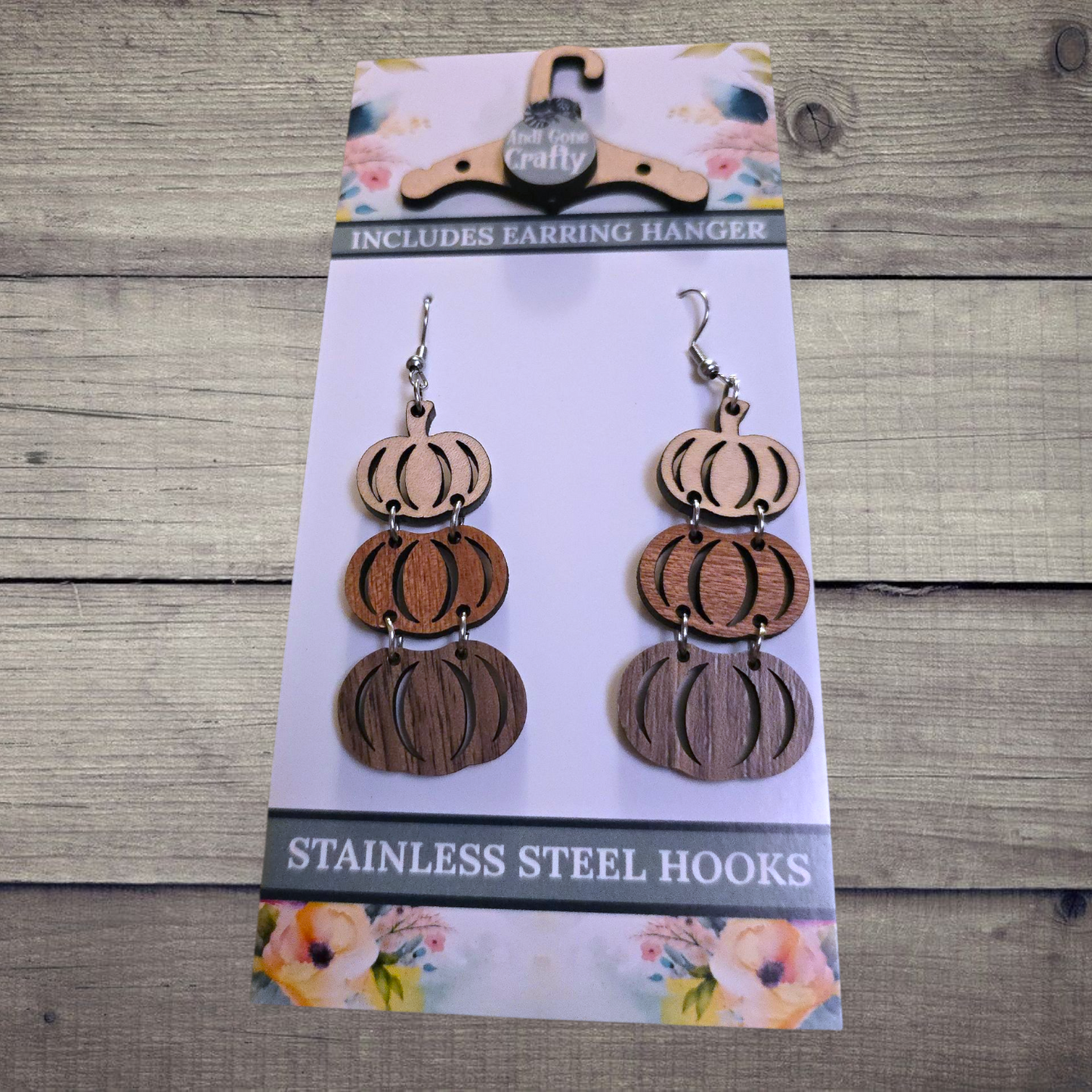 Pumpkin - (Lightweight Wood and Stainless Steel Hooks) -  Earring Number 300526