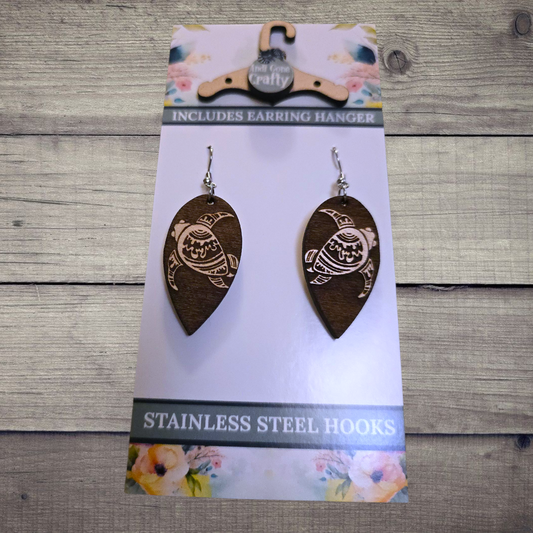 Sea Turtle - (Lightweight Wood and Stainless Steel Hooks) -  Earring Number 300534