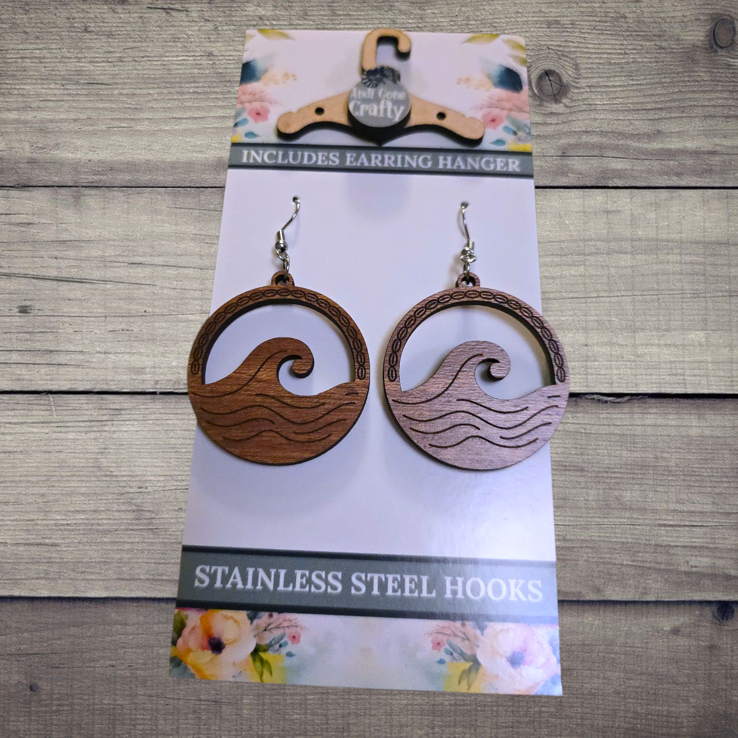 Wave - (Lightweight Wood and Stainless Steel Hooks) -  Earring Number 300535