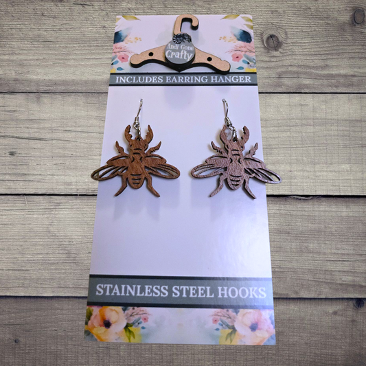 Beatle - (Lightweight Wood and Stainless Steel Hooks) -  Earring Number 300518