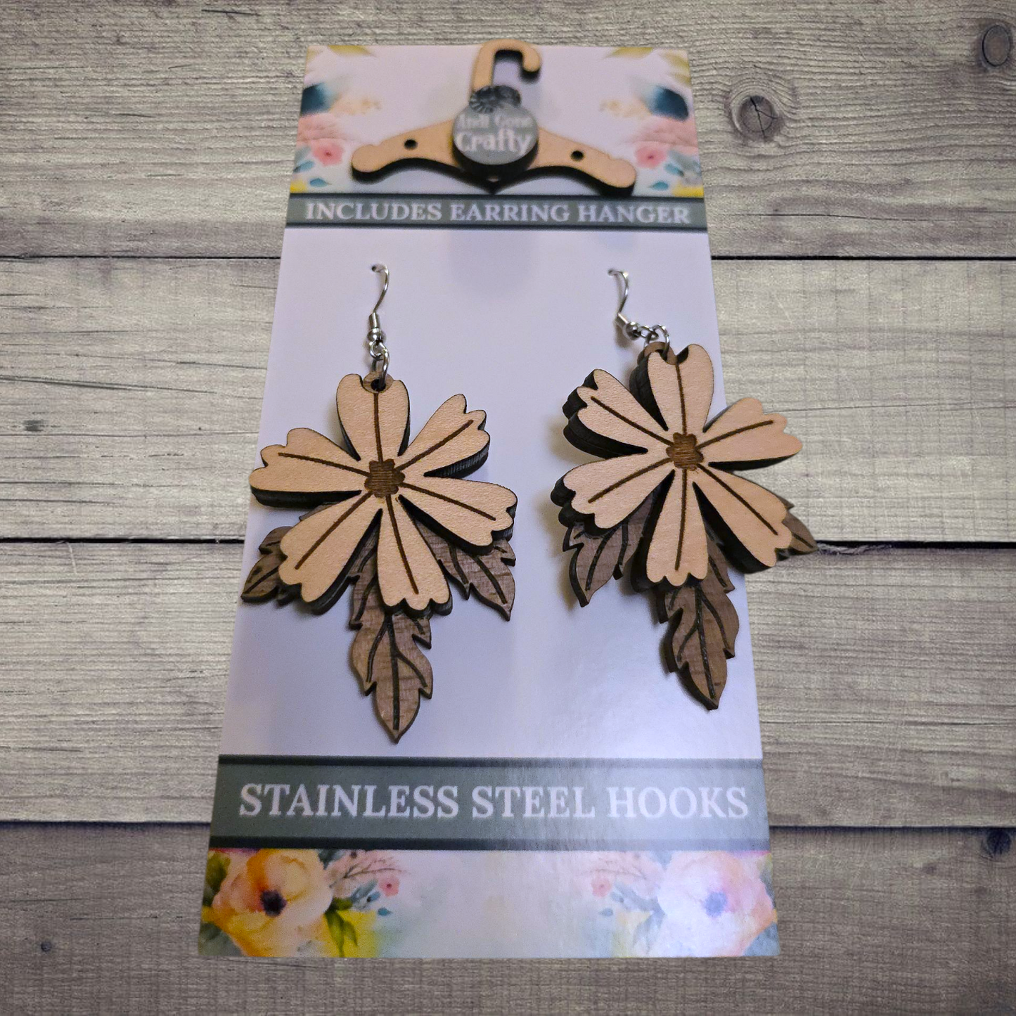 Flower - (Lightweight Wood and Stainless Steel Hooks) -  Earring Number 300520