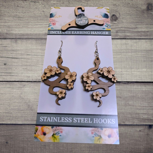 Snake - (Lightweight Wood and Stainless Steel Hooks) -  Earring Number 300521