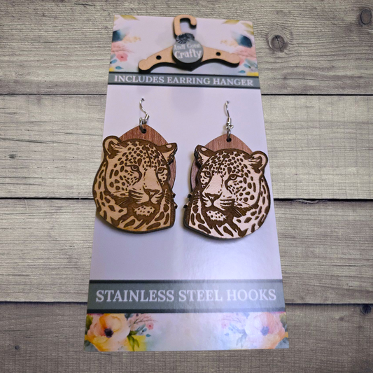 Leopard - (Lightweight Wood and Stainless Steel Hooks) -  Earring Number 300522