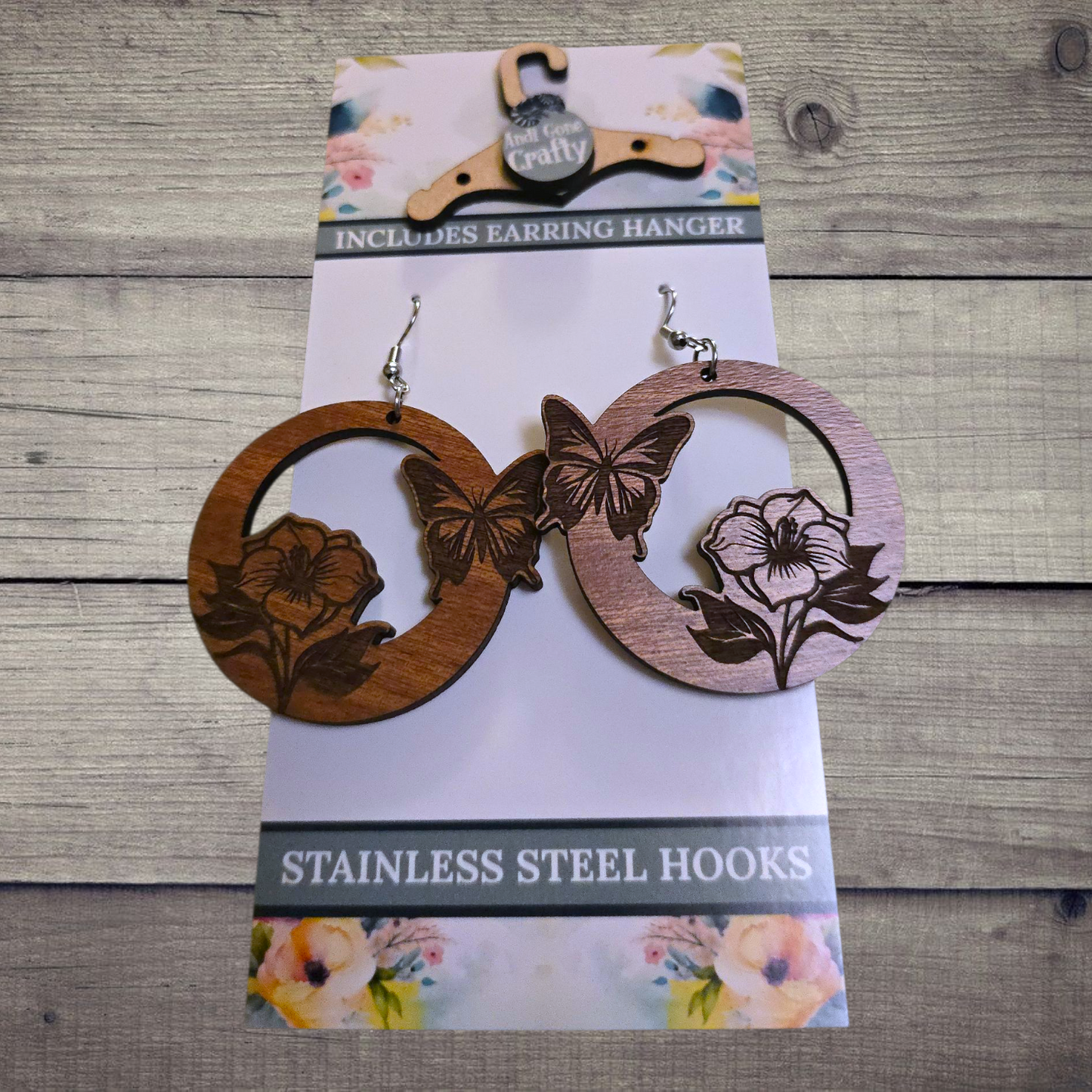 Flower  - (Lightweight Wood and Stainless Steel Hooks) -  Earring Number 300523