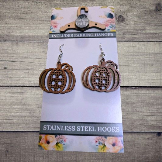 Pumpkin - (Lightweight Wood and Stainless Steel Hooks) -  Earring Number 300490