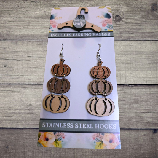 Pumpkins - (Lightweight Wood and Stainless Steel Hooks) -  Earring Number 300492