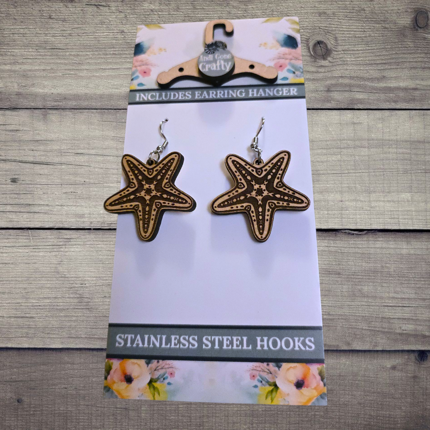 Starfish - (Lightweight Wood and Stainless Steel Hooks) -  Earring Number 300493