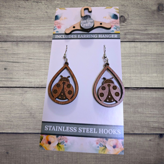 Lady Bug - (Lightweight Wood and Stainless Steel Hooks) -  Earring Number 300495