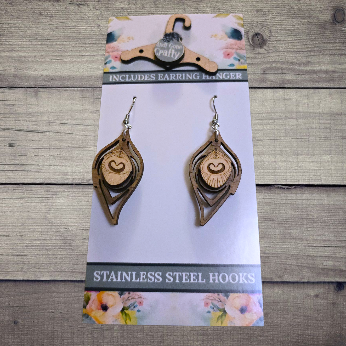 Feather - (Lightweight Wood and Stainless Steel Hooks) -  Earring Number 300497