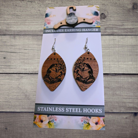 Frog Reading - (Lightweight Wood and Stainless Steel Hooks) -  Earring Number 300498