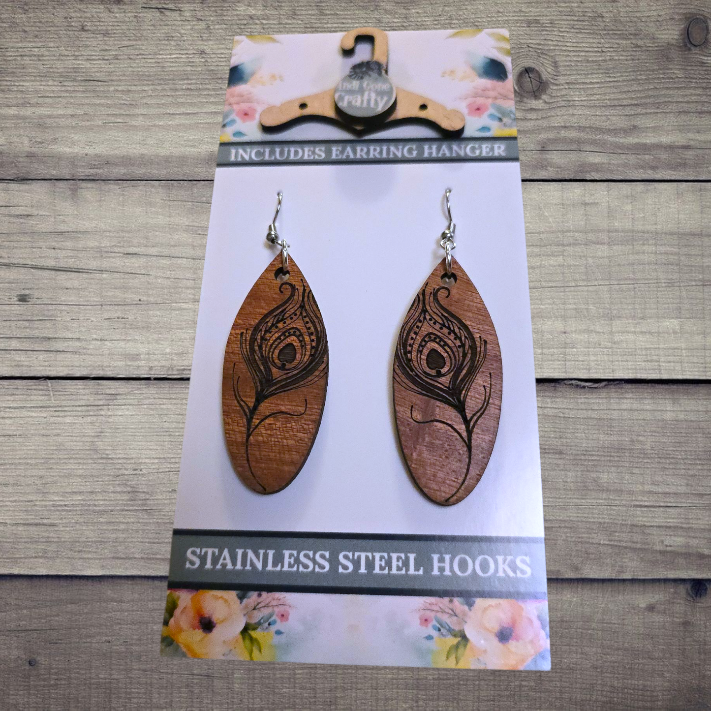 Feather - (Lightweight Wood and Stainless Steel Hooks) -  Earring Number 300499