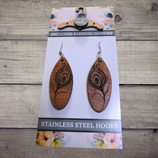 Feather - (Lightweight Wood and Stainless Steel Hooks) -  Earring Number 300499
