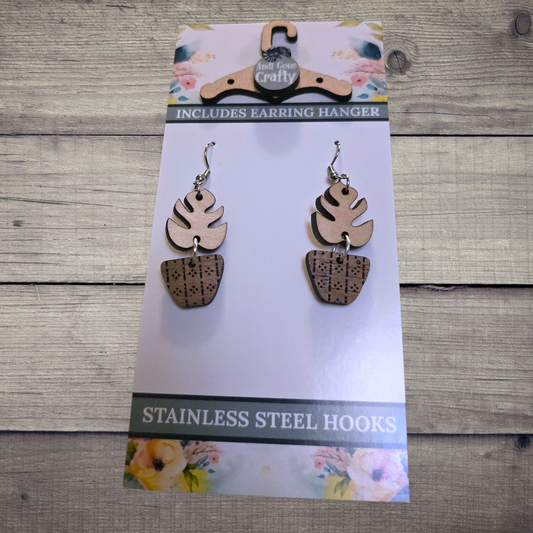 Plant - (Lightweight Wood and Stainless Steel Hooks) -  Earring Number 300501