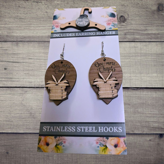 Book - (Lightweight Wood and Stainless Steel Hooks) -  Earring Number 300507