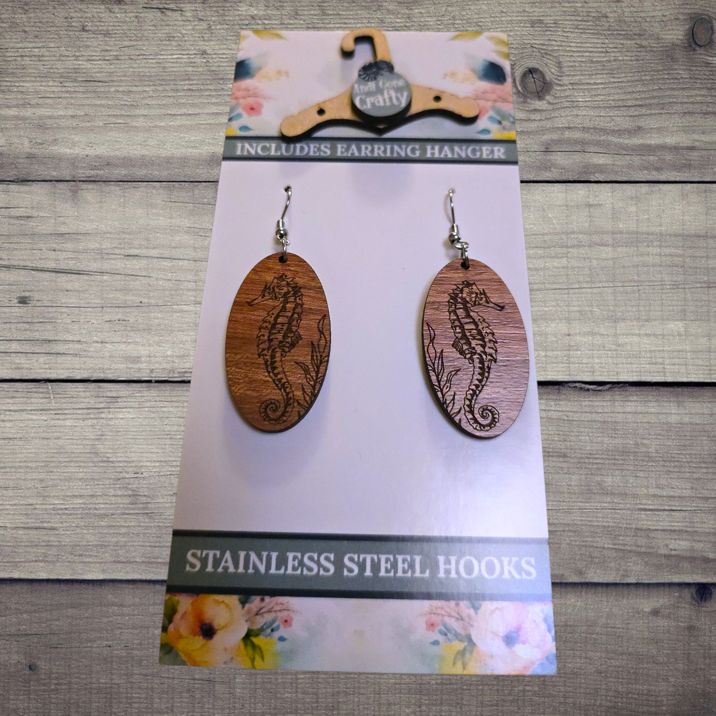 Sea Horse - (Lightweight Wood and Stainless Steel Hooks) -  Earring Number 300508