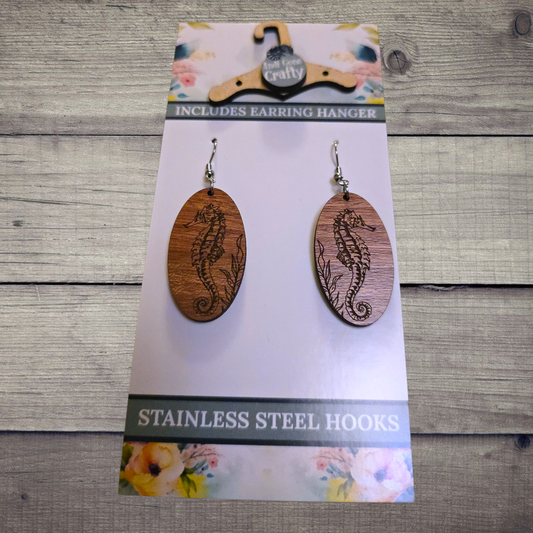Sea Horse - (Lightweight Wood and Stainless Steel Hooks) -  Earring Number 300508