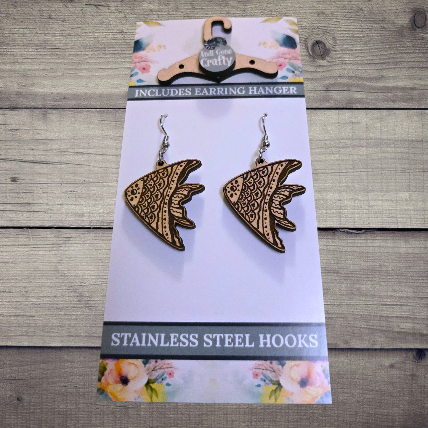 Fish - (Lightweight Wood and Stainless Steel Hooks) -  Earring Number 300512