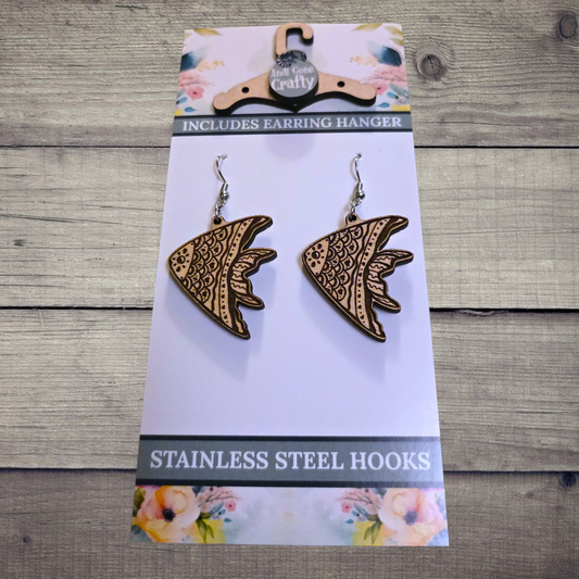 Fish - (Lightweight Wood and Stainless Steel Hooks) -  Earring Number 300512