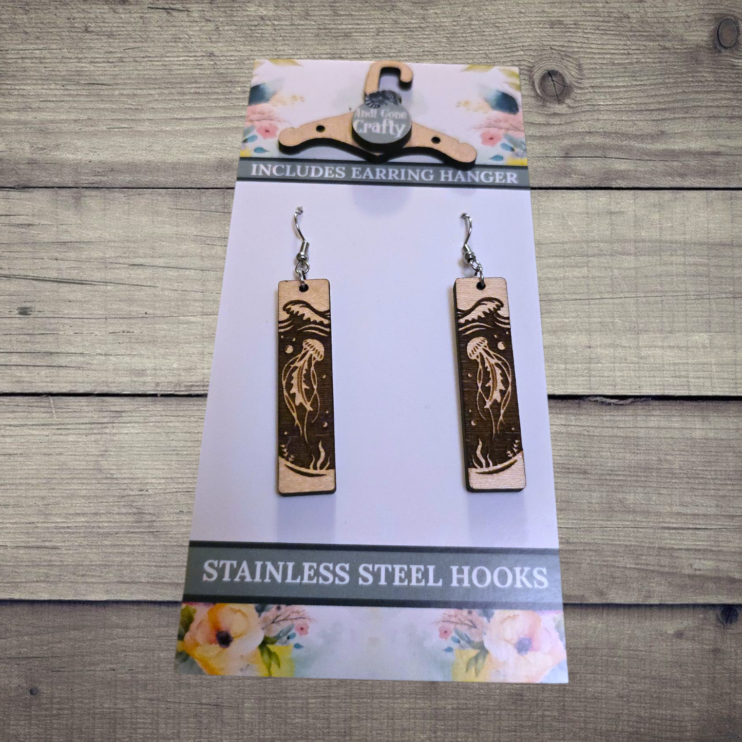 Jellyfish- (Lightweight Wood and Stainless Steel Hooks) -  Earring Number 300462