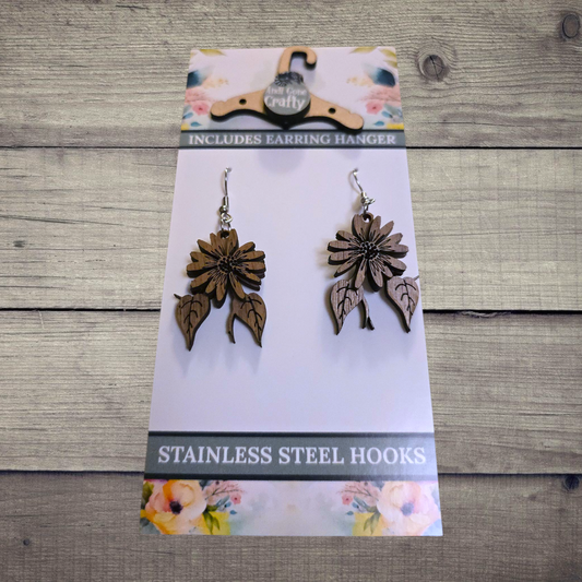 Flower - (Lightweight Wood and Stainless Steel Hooks) -  Earring Number 300471