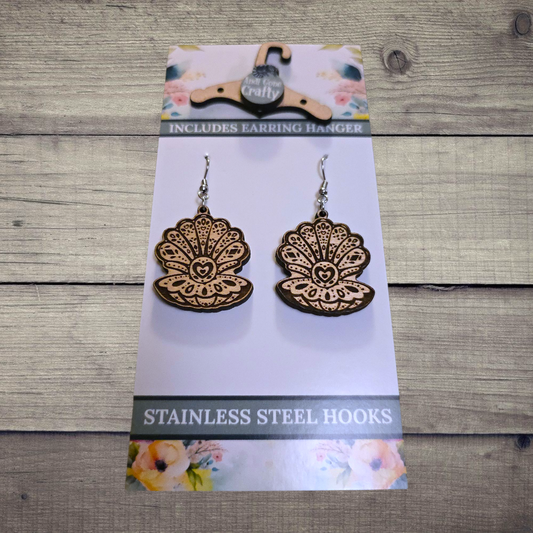 Shell - (Lightweight Wood and Stainless Steel Hooks) -  Earring Number 300472