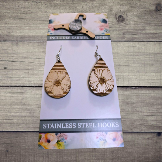 Flower - (Lightweight Wood and Stainless Steel Hooks) -  Earring Number 300477