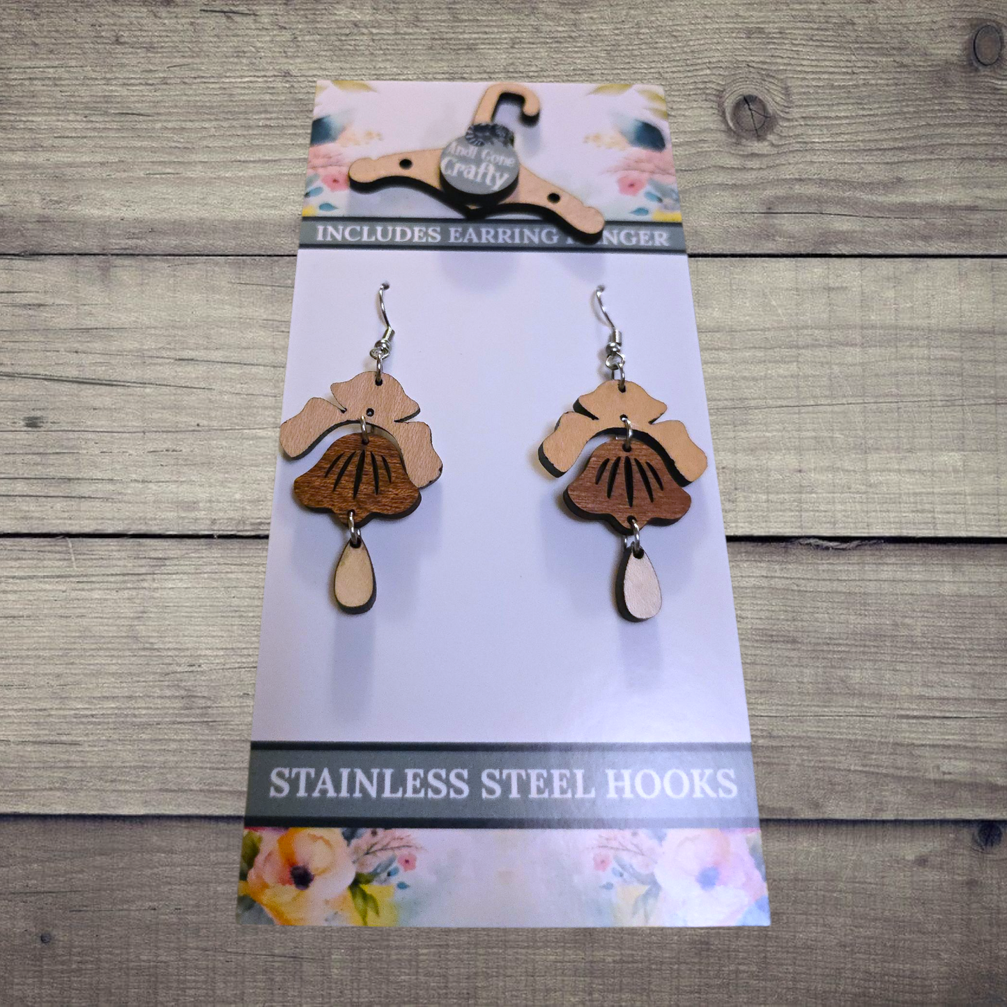 Flower - (Lightweight Wood and Stainless Steel Hooks) -  Earring Number 300478